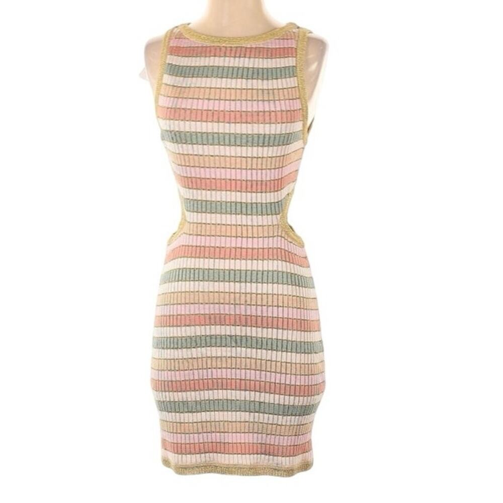 Suboo Willow High Neck Cut Out Mini Dress Metallic Pastel Stripe NEW'/./